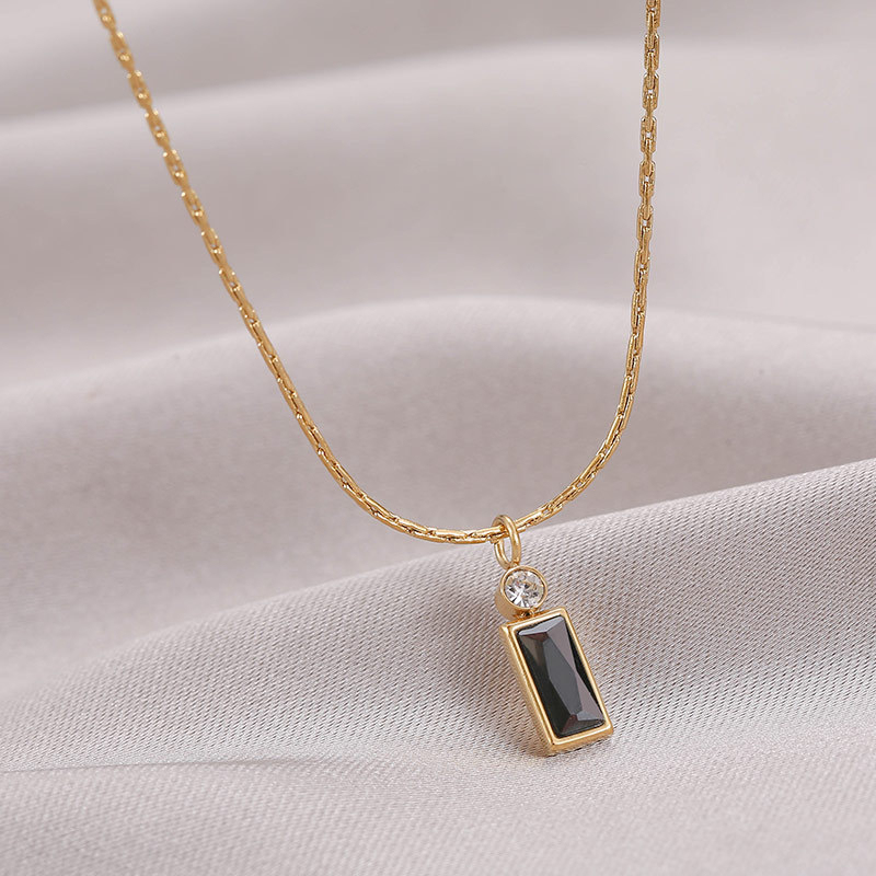 Geometric Two-Stone CZ Necklace in PVD Stainless Steel 14K Gold