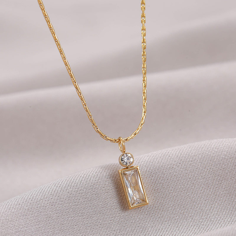 Geometric Two-Stone CZ Necklace in PVD Stainless Steel 14K Gold