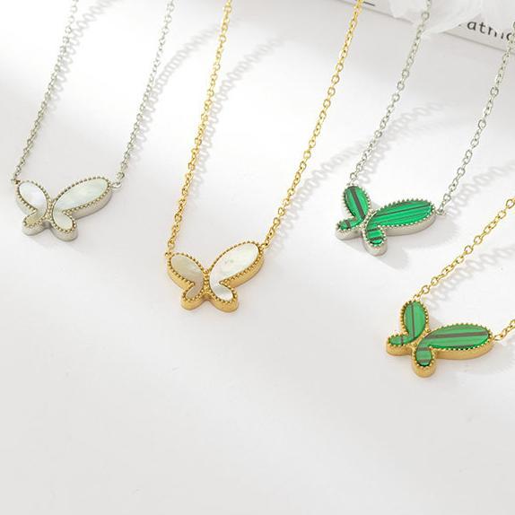 Milgrain Edge Butterfly Pendant Necklace in PVD Stainless Steel 14K Gold