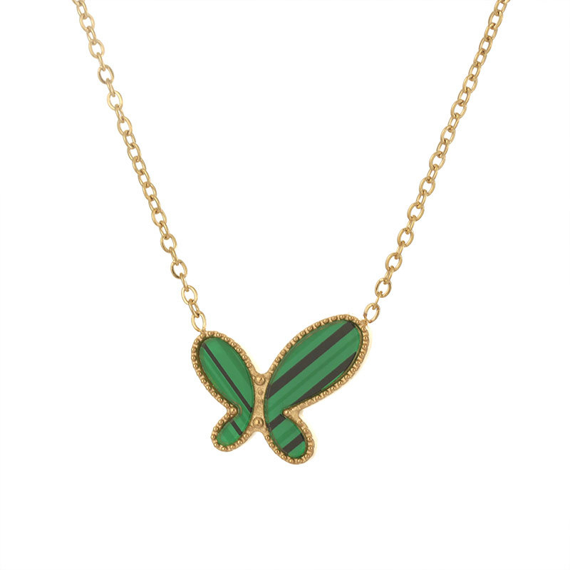 Milgrain Edge Butterfly Pendant Necklace in PVD Stainless Steel 14K Gold