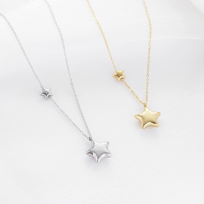Double Star Station Necklace in PVD Stainless Steel 14K Gold