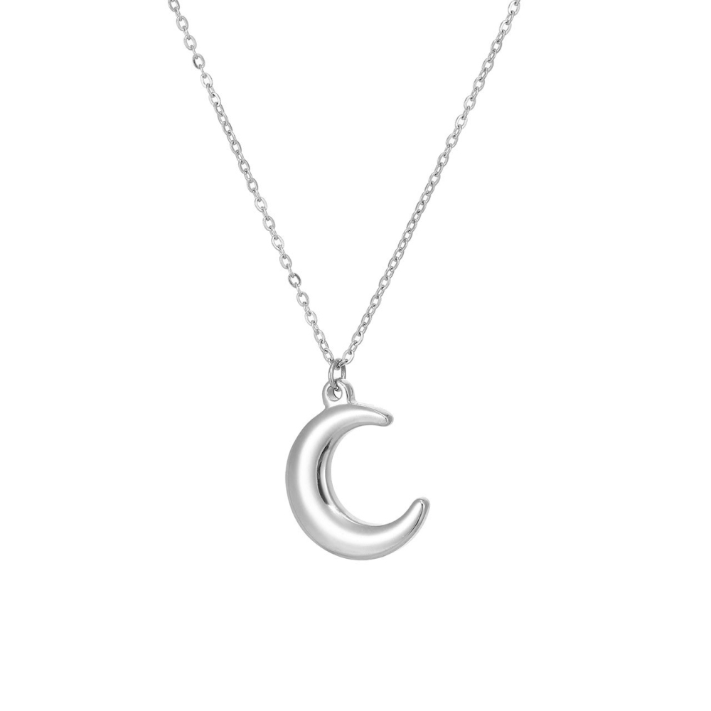 High Polish Crescent Moon Necklace in PVD Stainless Steel 14K Gold