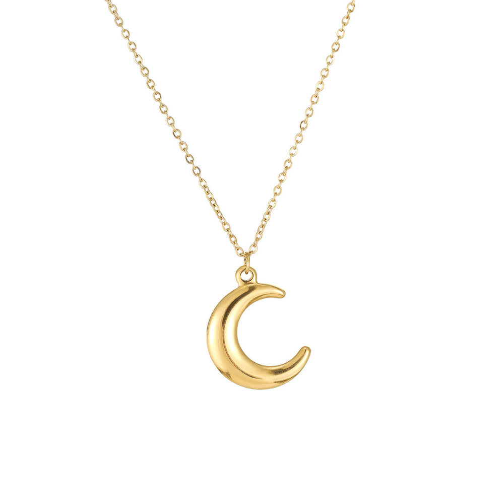 High Polish Crescent Moon Necklace in PVD Stainless Steel 14K Gold