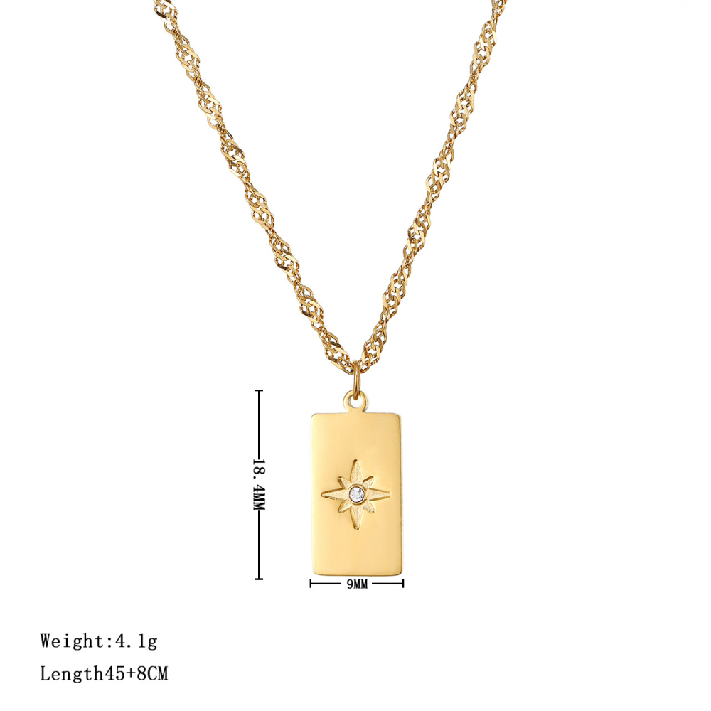 Star Engraved Tag Pendant Necklace in PVD Stainless Steel 14K Gold