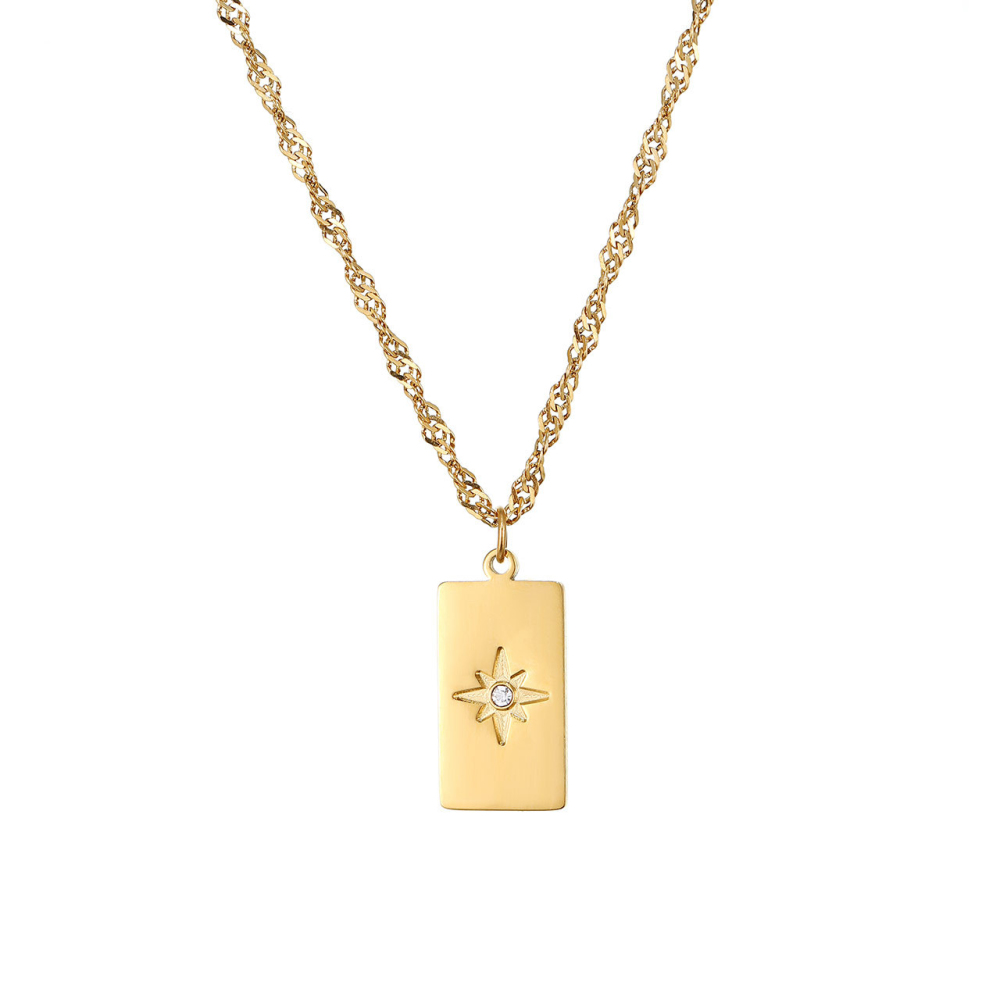 Star Engraved Tag Pendant Necklace in PVD Stainless Steel 14K Gold