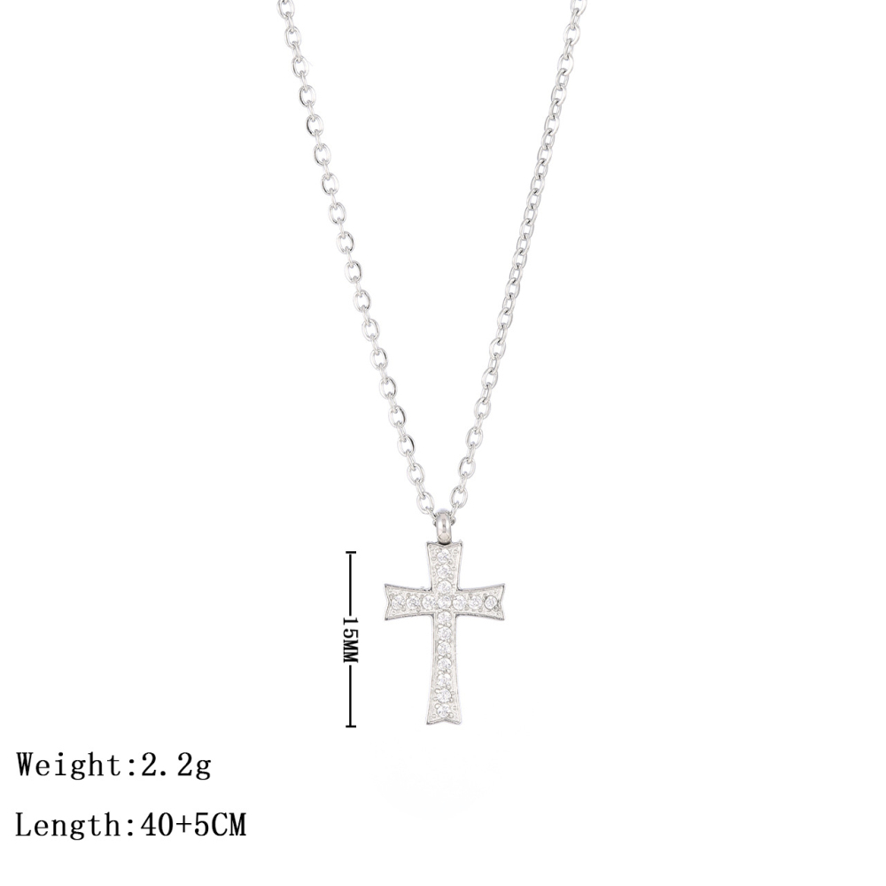 Pave CZ Cross Pendant Necklace in PVD Stainless Steel 14K Gold