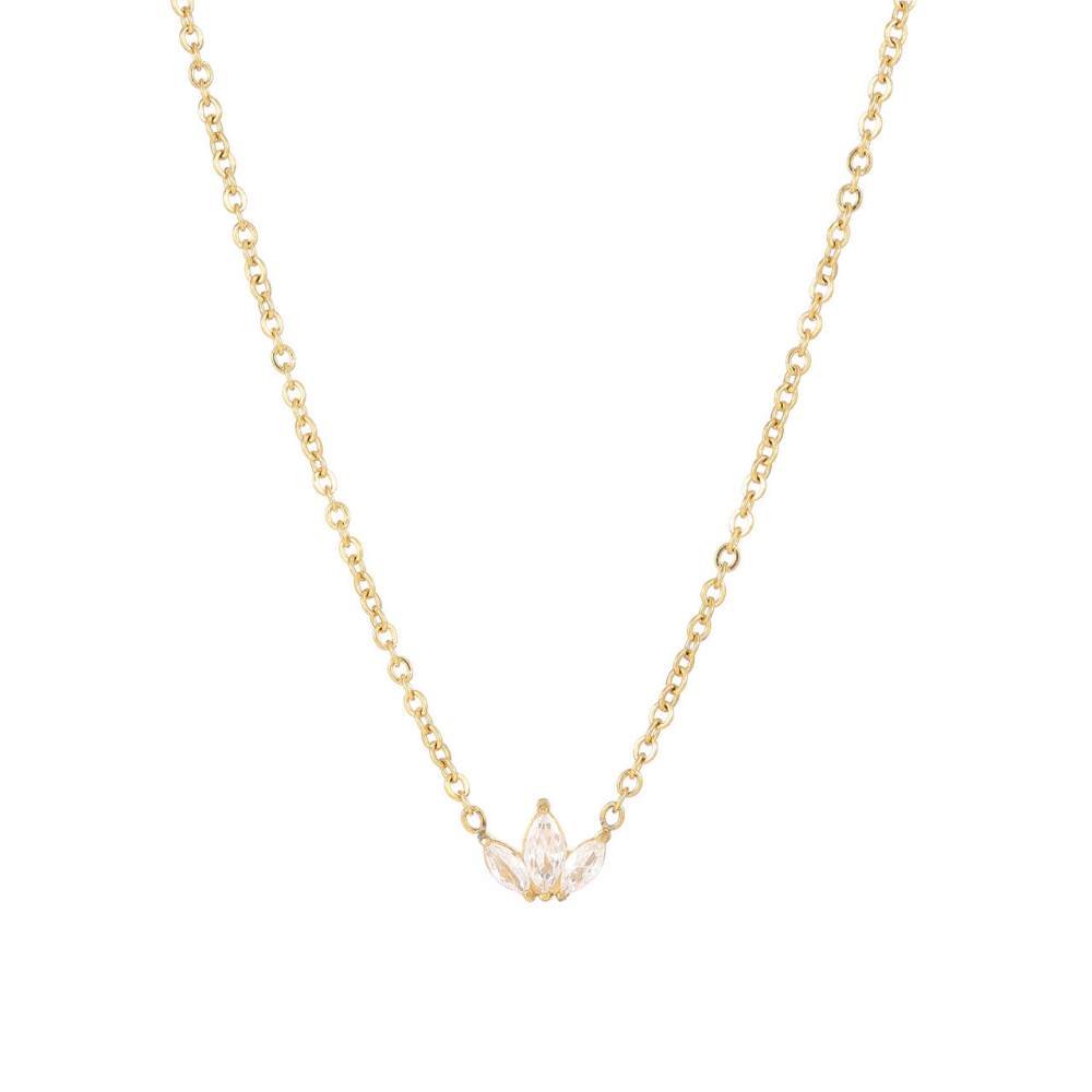Three Stone Marquise CZ Necklace in PVD Stainless Steel 14K Gold