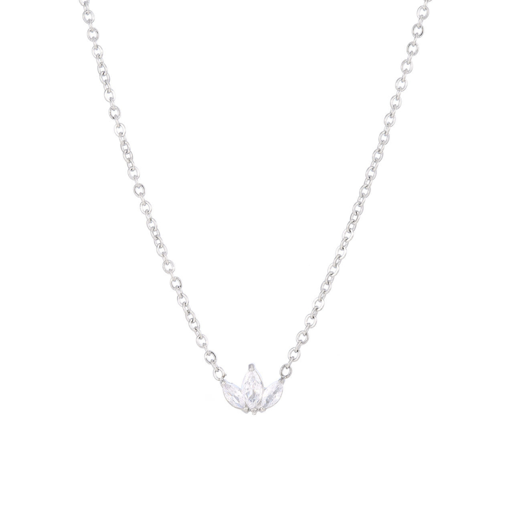 Three Stone Marquise CZ Necklace in PVD Stainless Steel 14K Gold