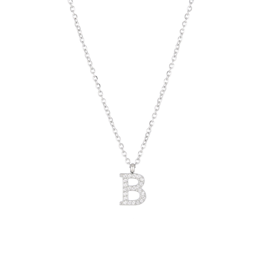 Pave CZ Initial Letter Pendant Necklace in PVD Stainless Steel 14K Gold