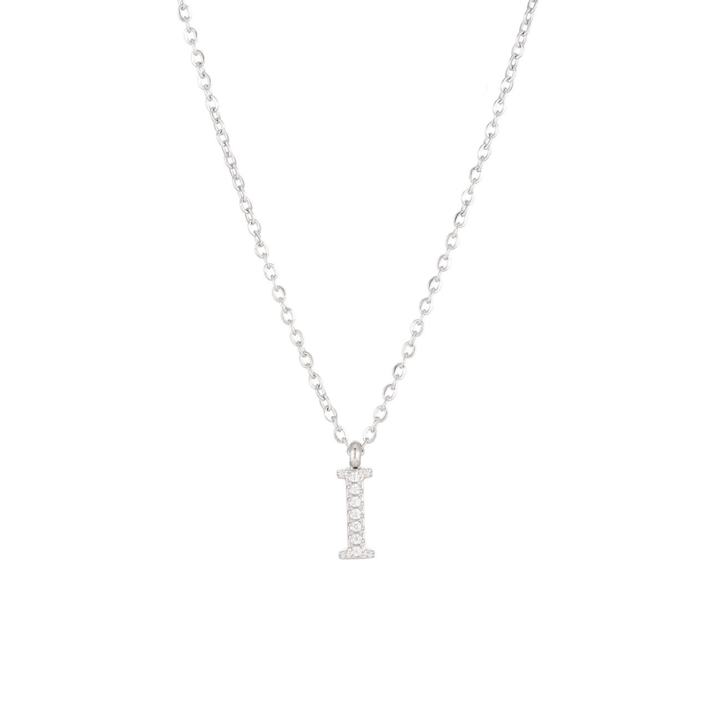 Pave CZ Initial Letter Pendant Necklace in PVD Stainless Steel 14K Gold