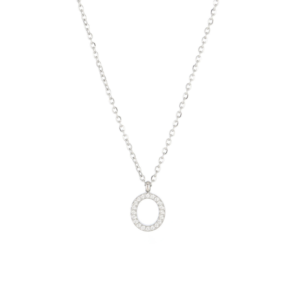 Pave CZ Initial Letter Pendant Necklace in PVD Stainless Steel 14K Gold