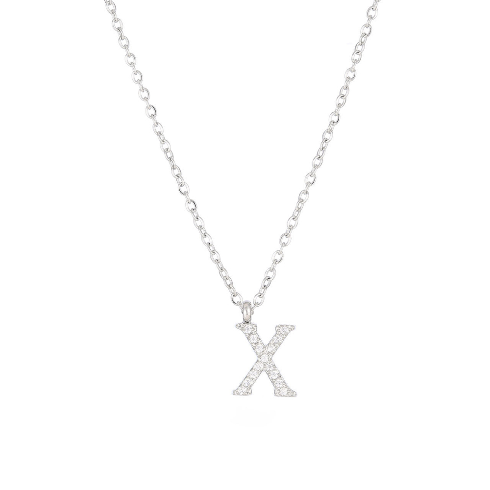 Pave CZ Initial Letter Pendant Necklace in PVD Stainless Steel 14K Gold