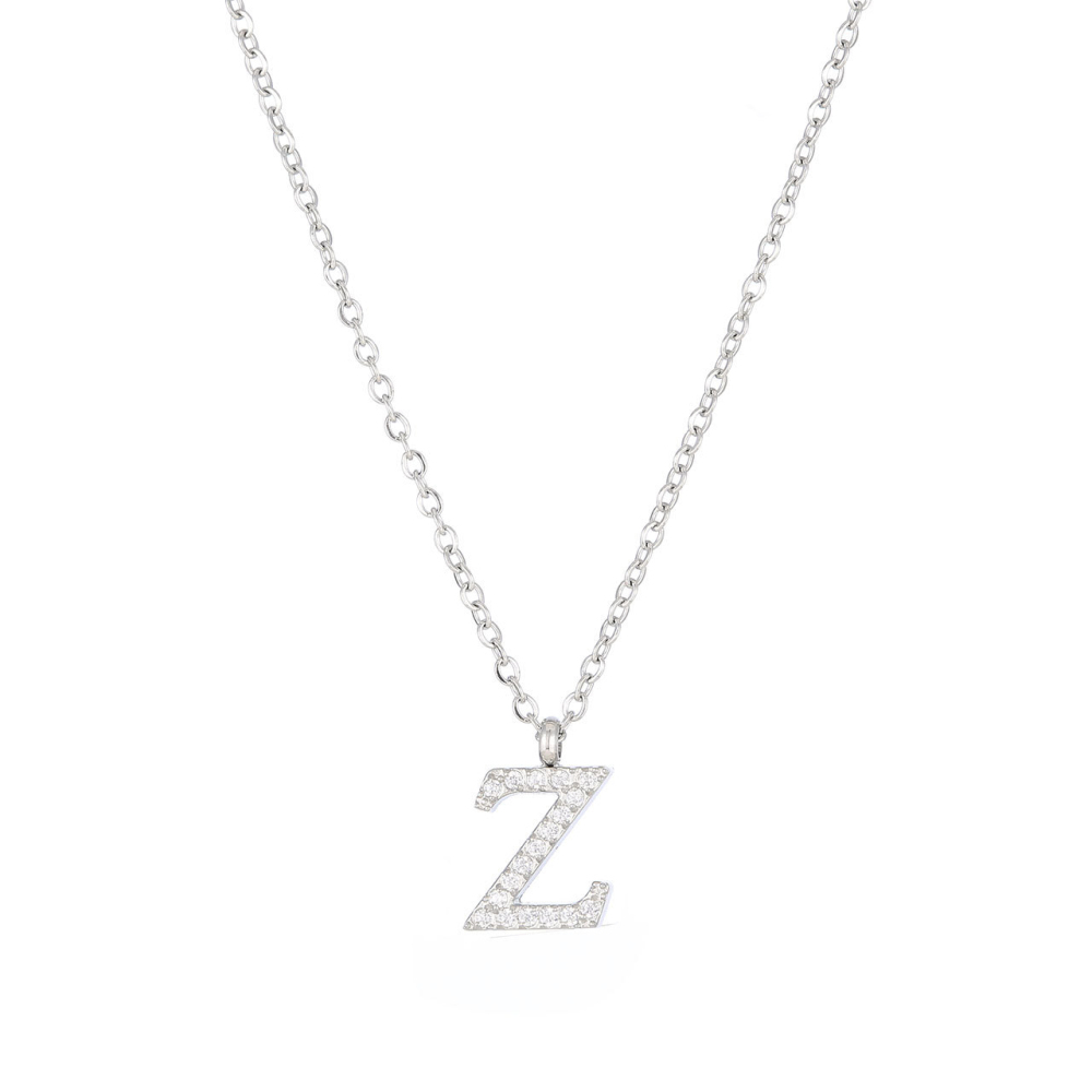 Pave CZ Initial Letter Pendant Necklace in PVD Stainless Steel 14K Gold