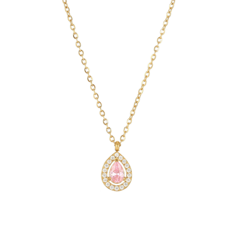 Halo Pear Cut CZ Necklace in PVD Stainless Steel 14K Gold
