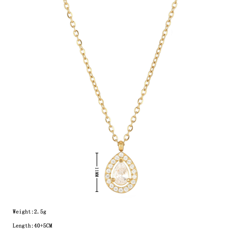 Halo Pear Cut CZ Necklace in PVD Stainless Steel 14K Gold