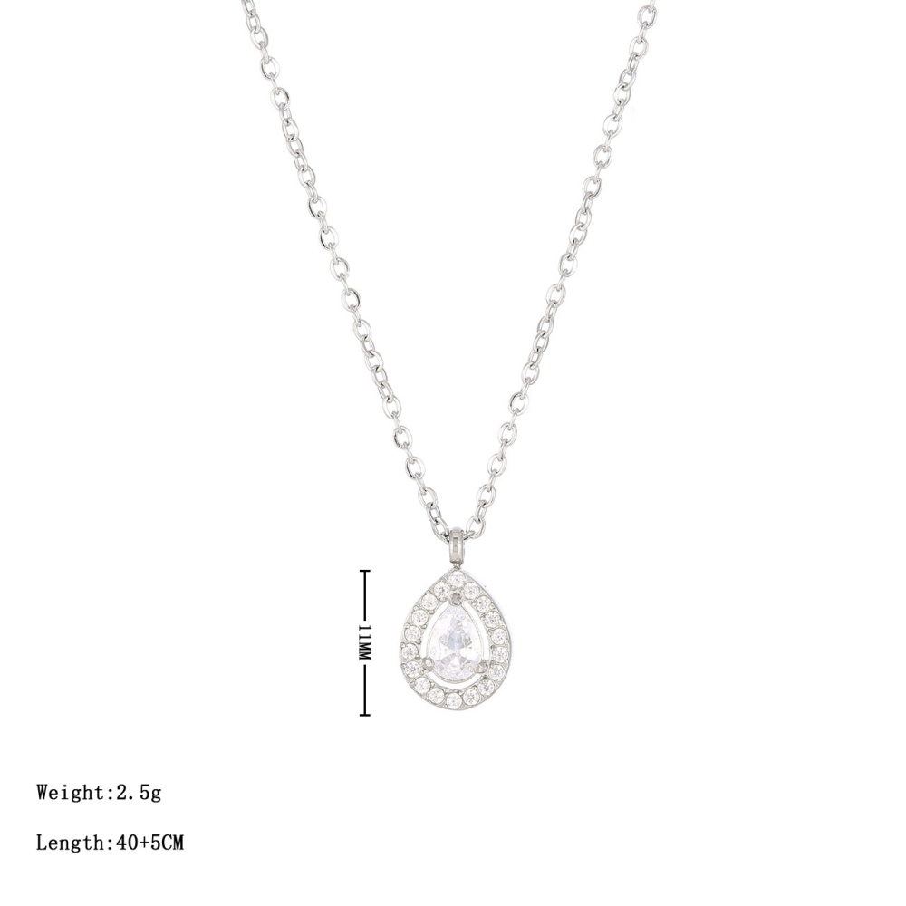 Halo Pear Cut CZ Necklace in PVD Stainless Steel 14K Gold
