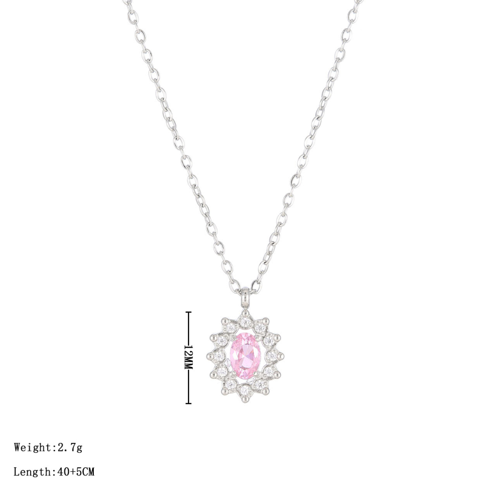 Floral Halo Oval CZ Necklace in PVD Stainless Steel 14K Gold