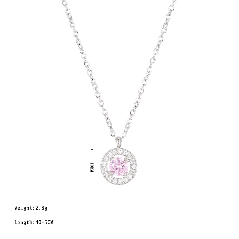 Round Halo CZ Necklace in PVD Stainless Steel 14K Gold