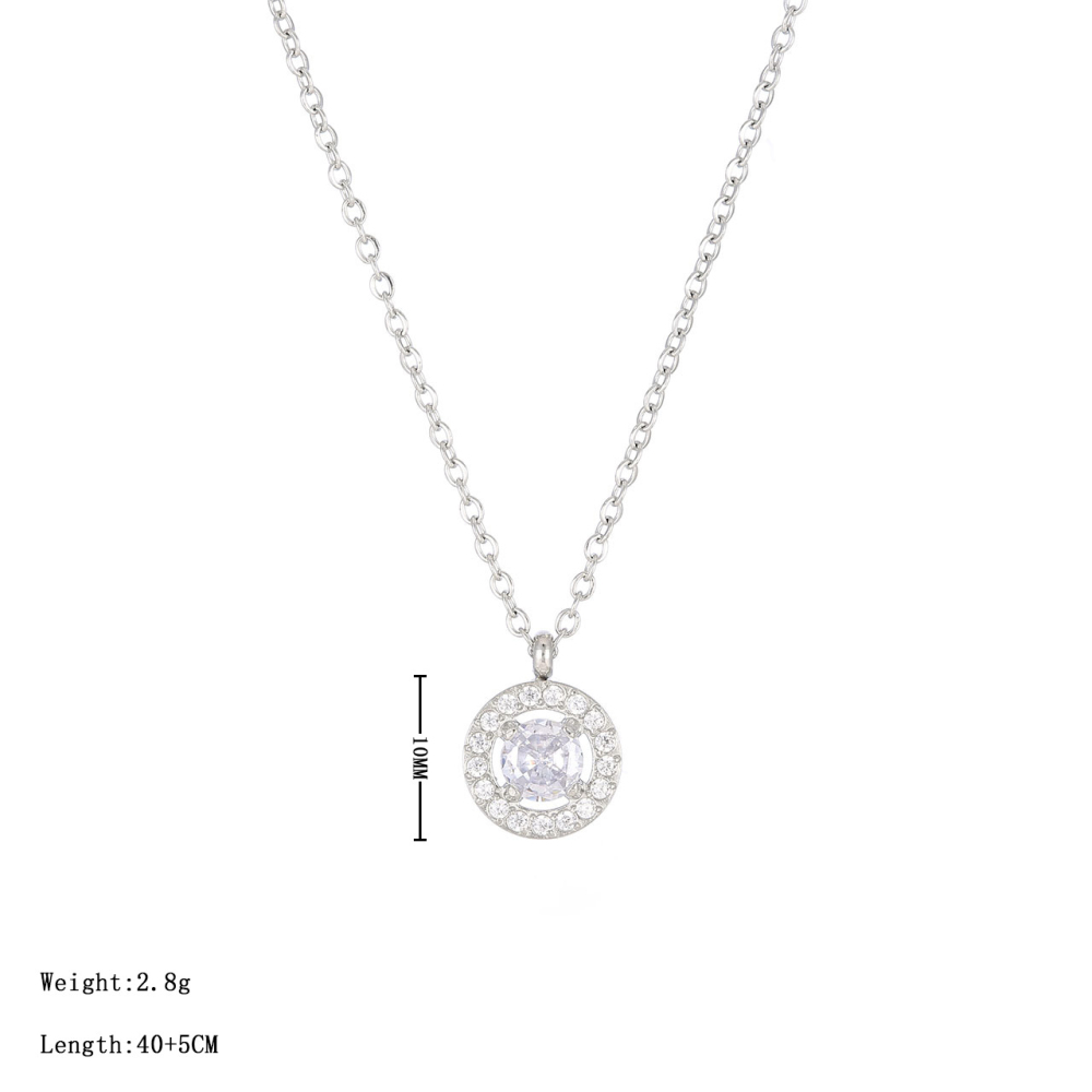 Round Halo CZ Necklace in PVD Stainless Steel 14K Gold