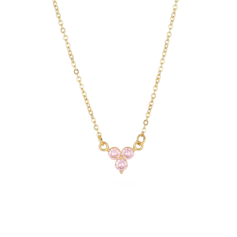 Triple Stone Flower Necklace in PVD Stainless Steel 14K Gold