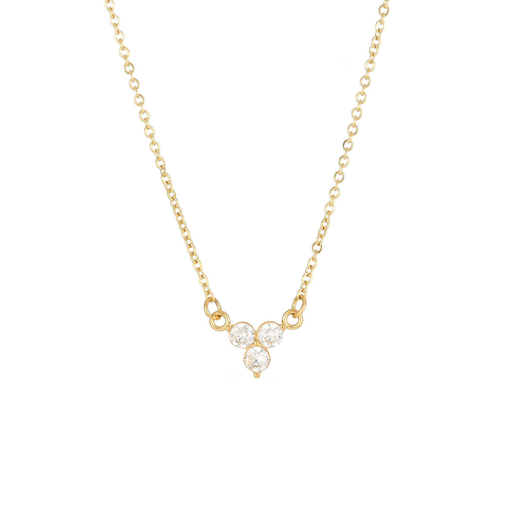 Triple Stone Flower Necklace in PVD Stainless Steel 14K Gold