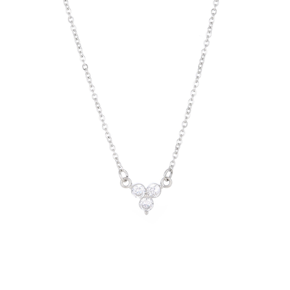 Triple Stone Flower Necklace in PVD Stainless Steel 14K Gold