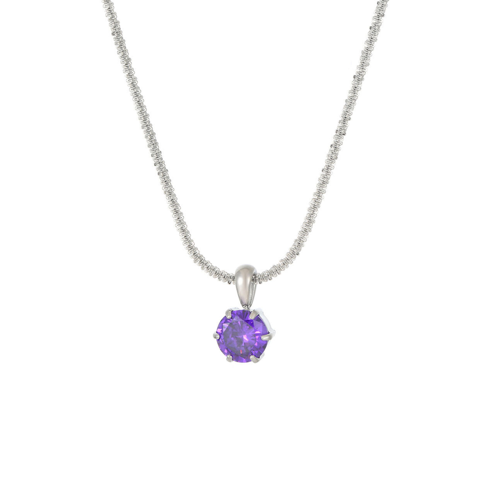 Round CZ Solitaire Necklace with Rope Chain in PVD Stainless Steel 14K Gold