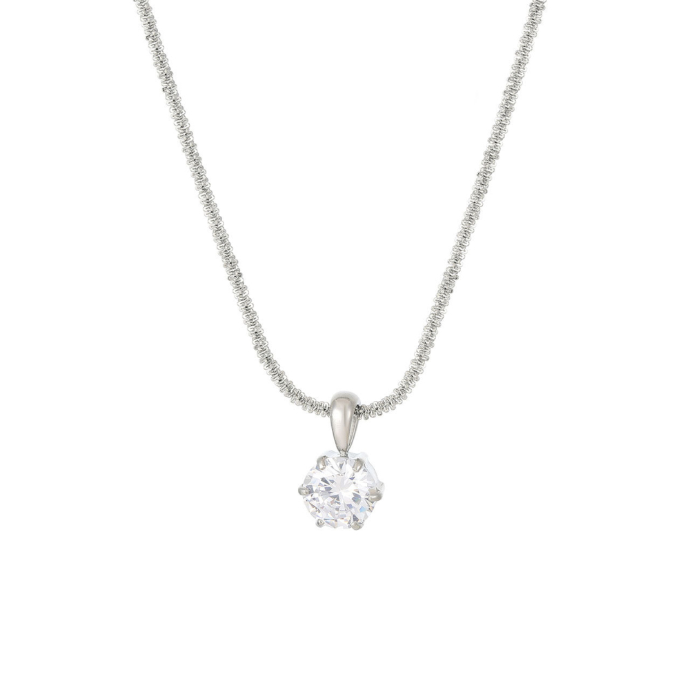 Round CZ Solitaire Necklace with Rope Chain in PVD Stainless Steel 14K Gold