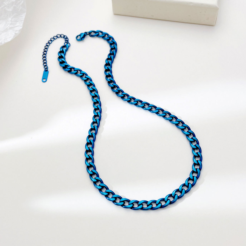 Blue PVD Chunky Cuban Link Necklace in PVD Stainless Steel