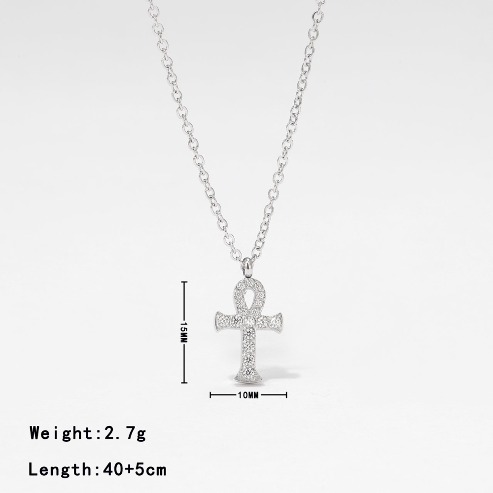 Pave CZ Ankh Cross Necklace in PVD Stainless Steel 14K Gold