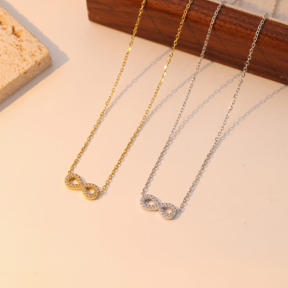 Full Pave CZ Infinity Necklace in PVD Stainless Steel 14K Gold