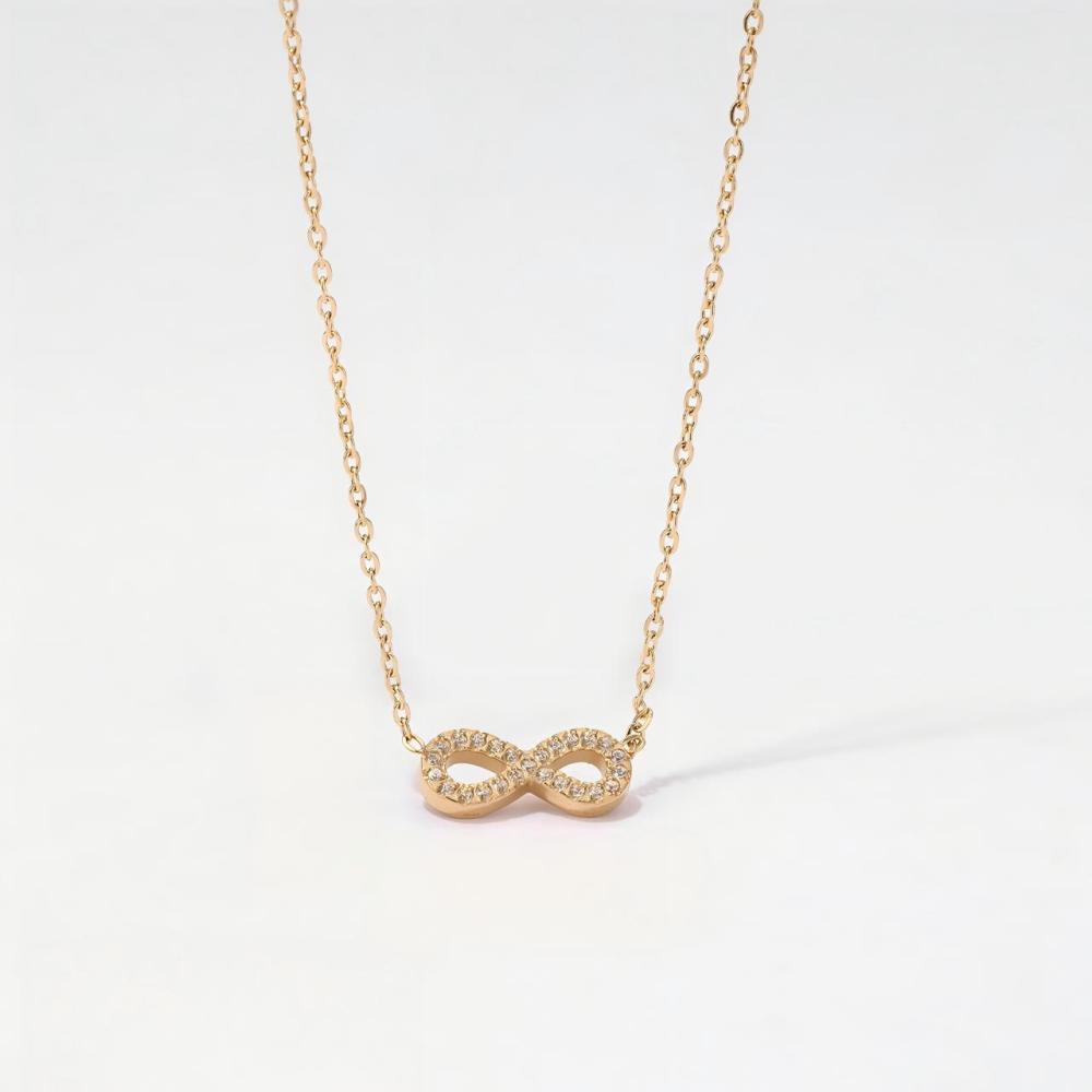 Full Pave CZ Infinity Necklace in PVD Stainless Steel 14K Gold