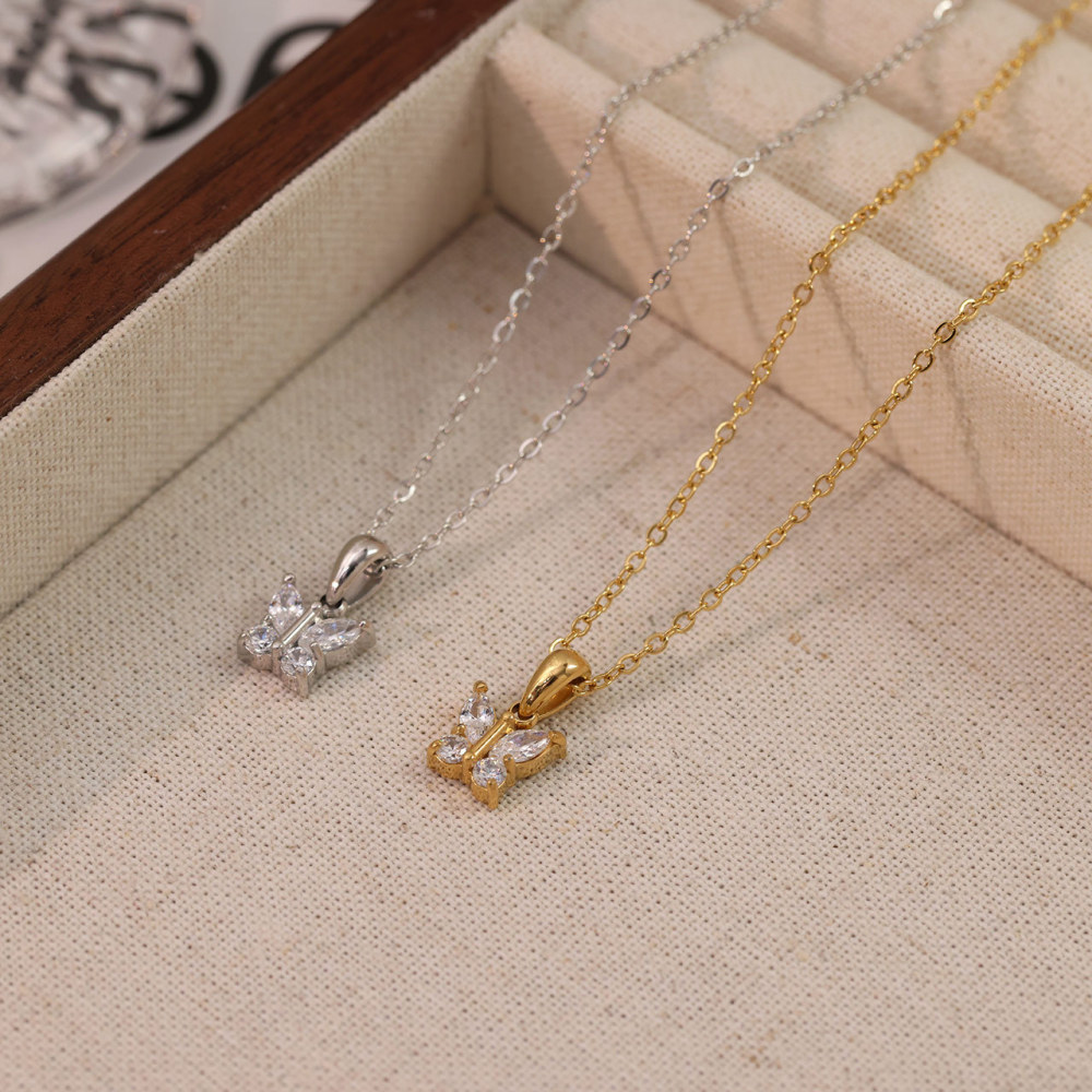 Marquise CZ Butterfly Necklace in PVD Stainless Steel 14K Gold