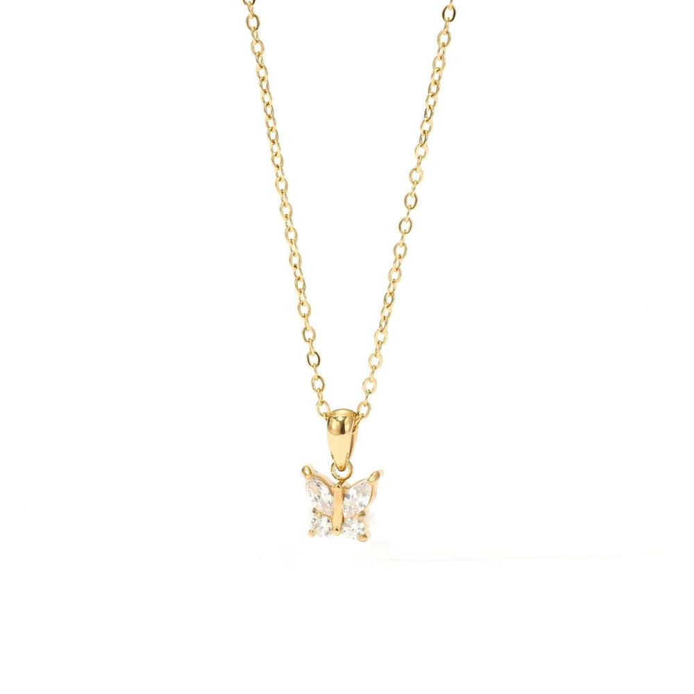 Marquise CZ Butterfly Necklace in PVD Stainless Steel 14K Gold