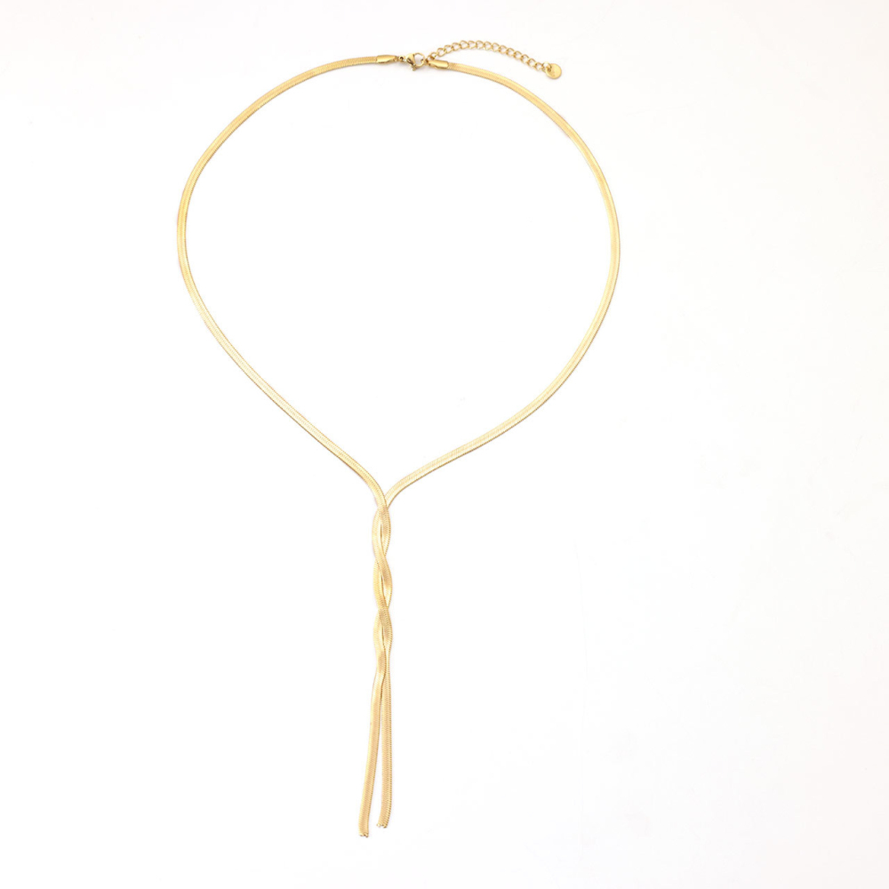 Twisted Knot Blade Chain Y Necklace in PVD Stainless Steel 14K Gold
