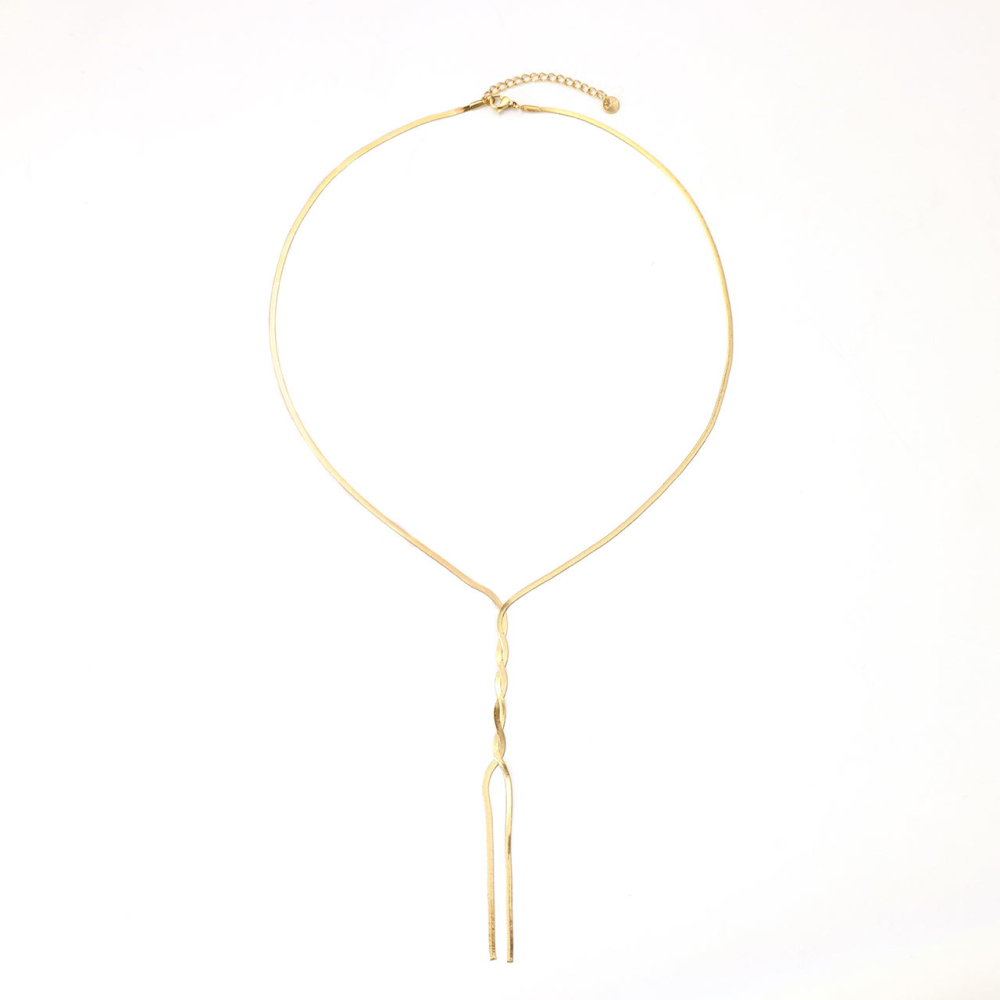 Delicate Twist Knot Blade Chain Y Necklace in PVD Stainless Steel 14K Gold