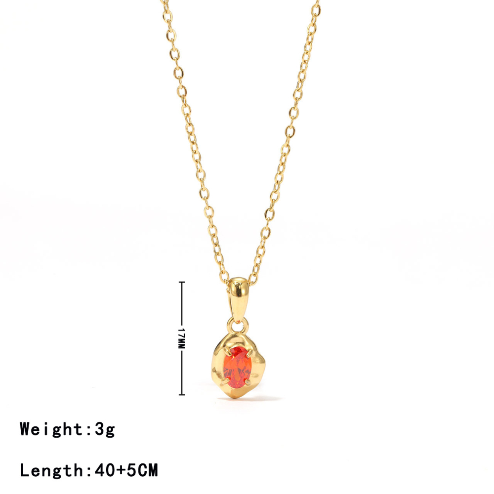Organic Bezel Oval CZ Necklace in PVD Stainless Steel 14K Gold