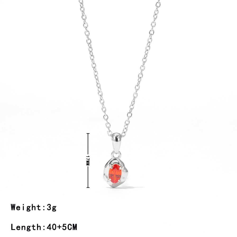Organic Bezel Oval CZ Necklace in PVD Stainless Steel 14K Gold