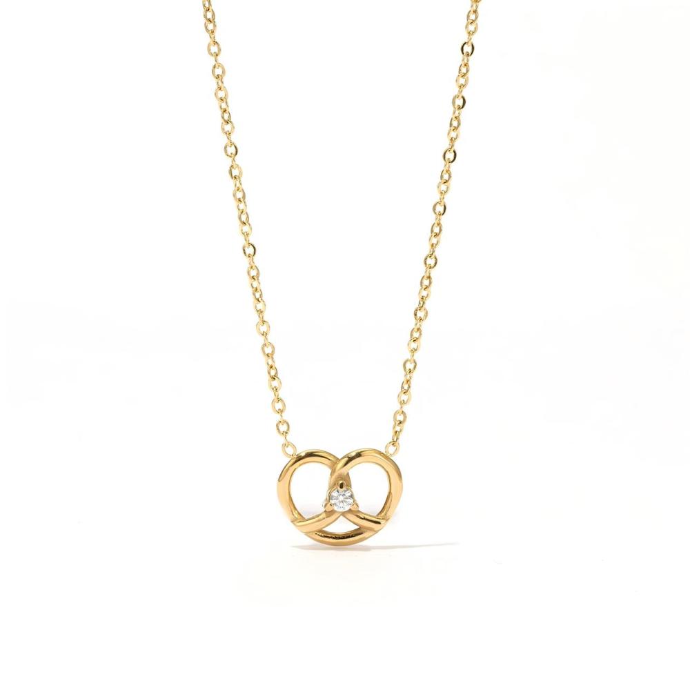 Interlocking Heart Necklace and Bracelet Set in PVD Stainless Steel 14K Gold