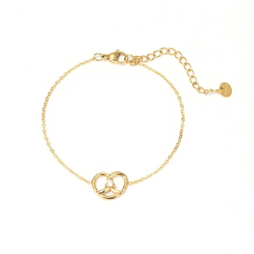Interlocking Heart Necklace and Bracelet Set in PVD Stainless Steel 14K Gold