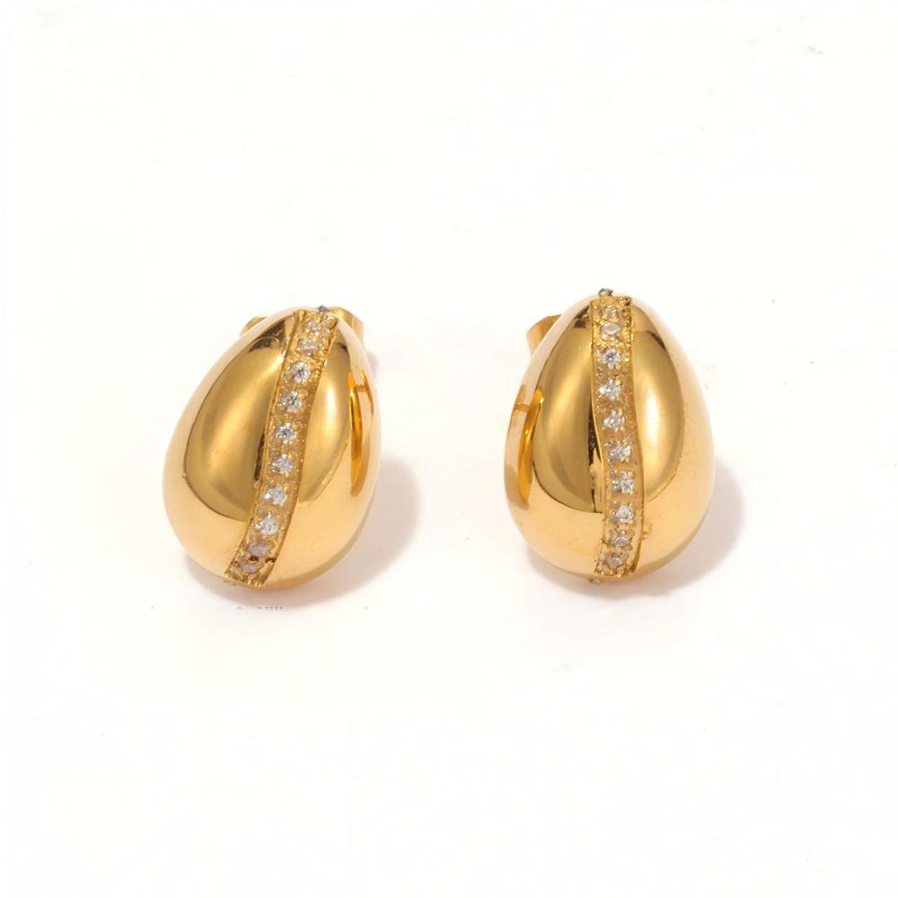 Pave CZ Teardrop Stud Earrings, Necklace and Bracelet Set in PVD Stainless Steel 14K Gold