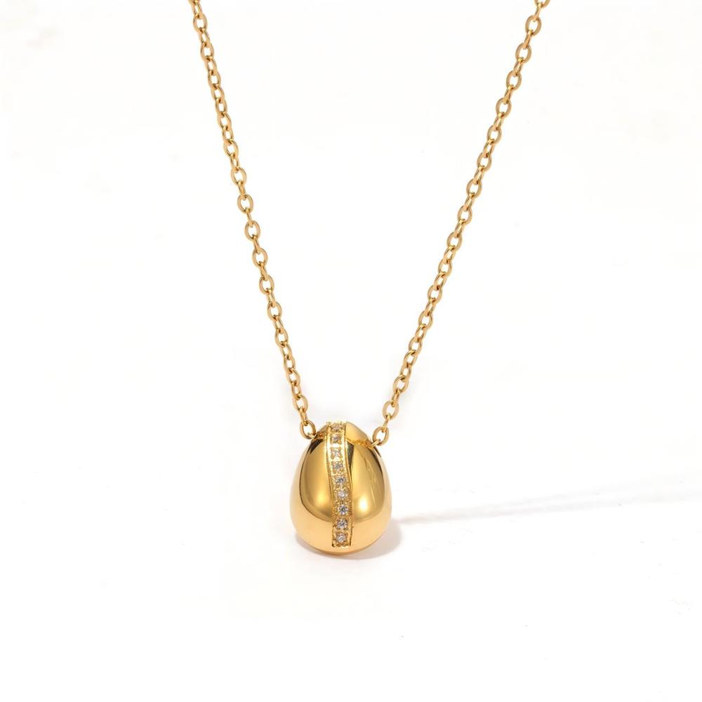 Pave CZ Teardrop Stud Earrings, Necklace and Bracelet Set in PVD Stainless Steel 14K Gold