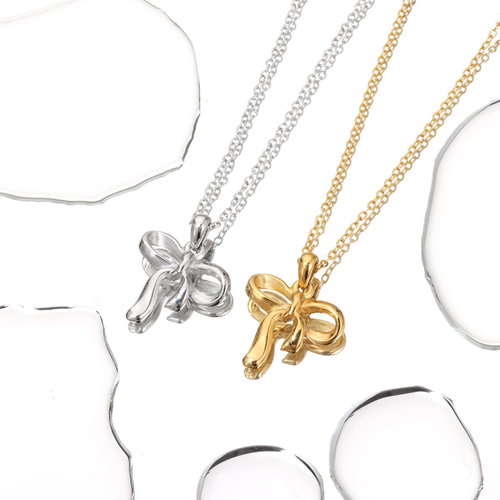 Ribbon Bow Pendant Necklace in PVD Stainless Steel 14K Gold
