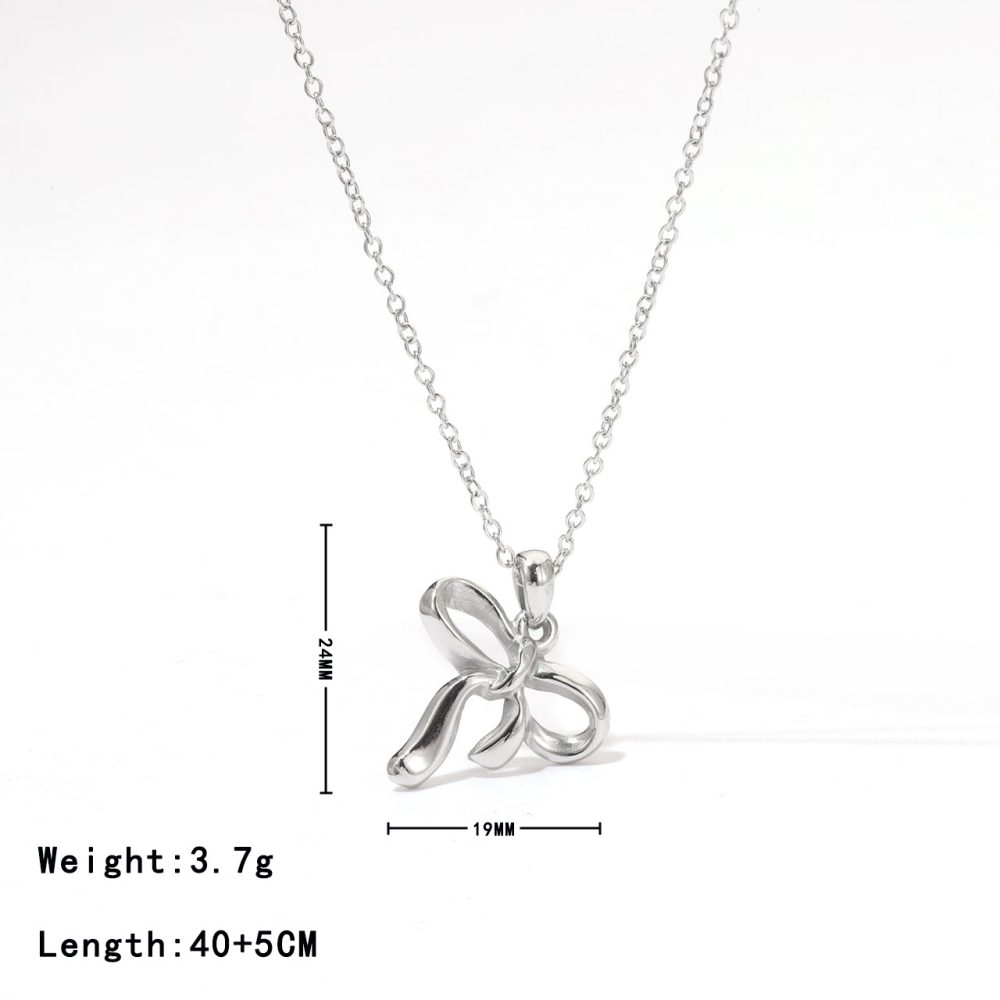 Ribbon Bow Pendant Necklace in PVD Stainless Steel 14K Gold