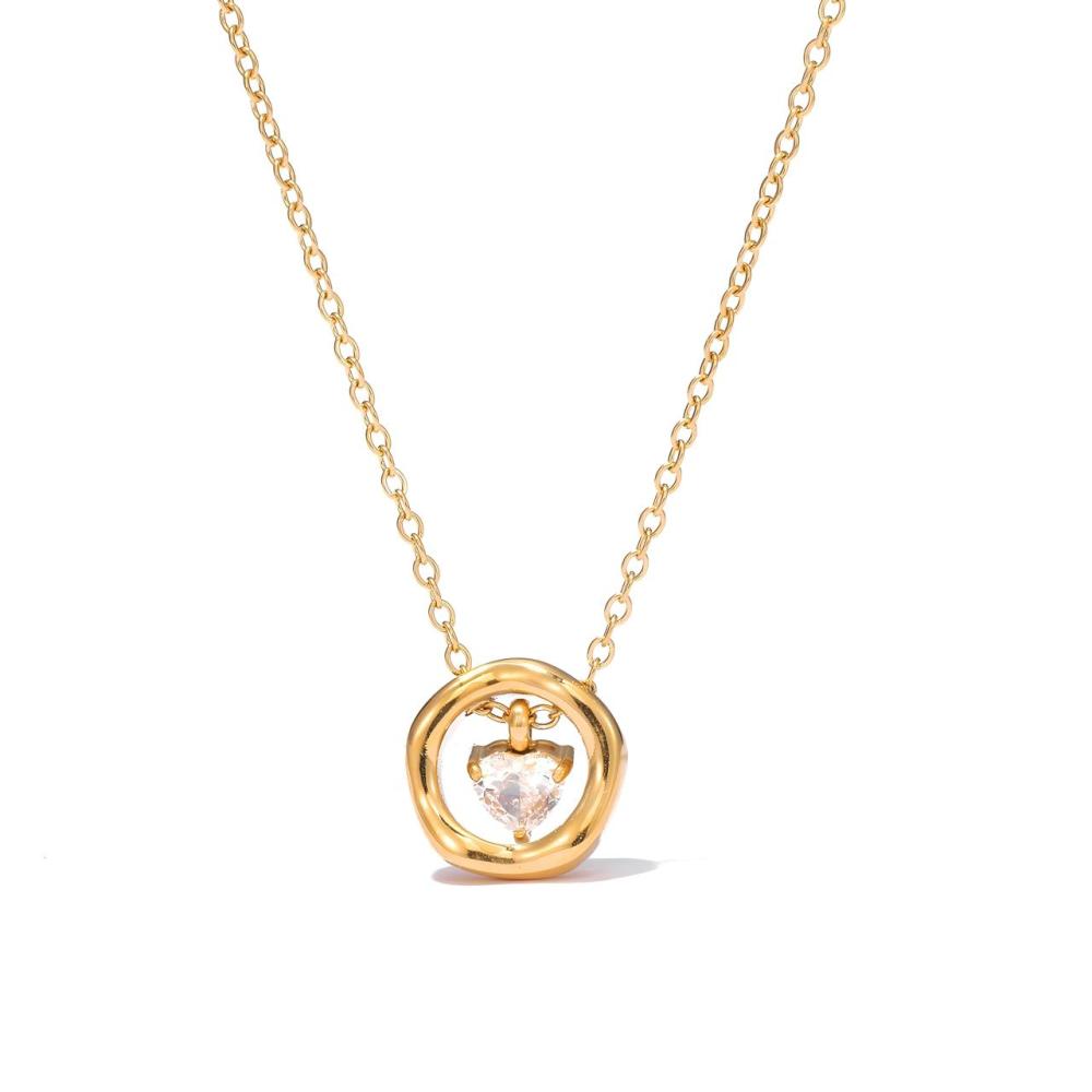 Knot Circle Dangling Heart Necklace in PVD Stainless Steel 14K Gold