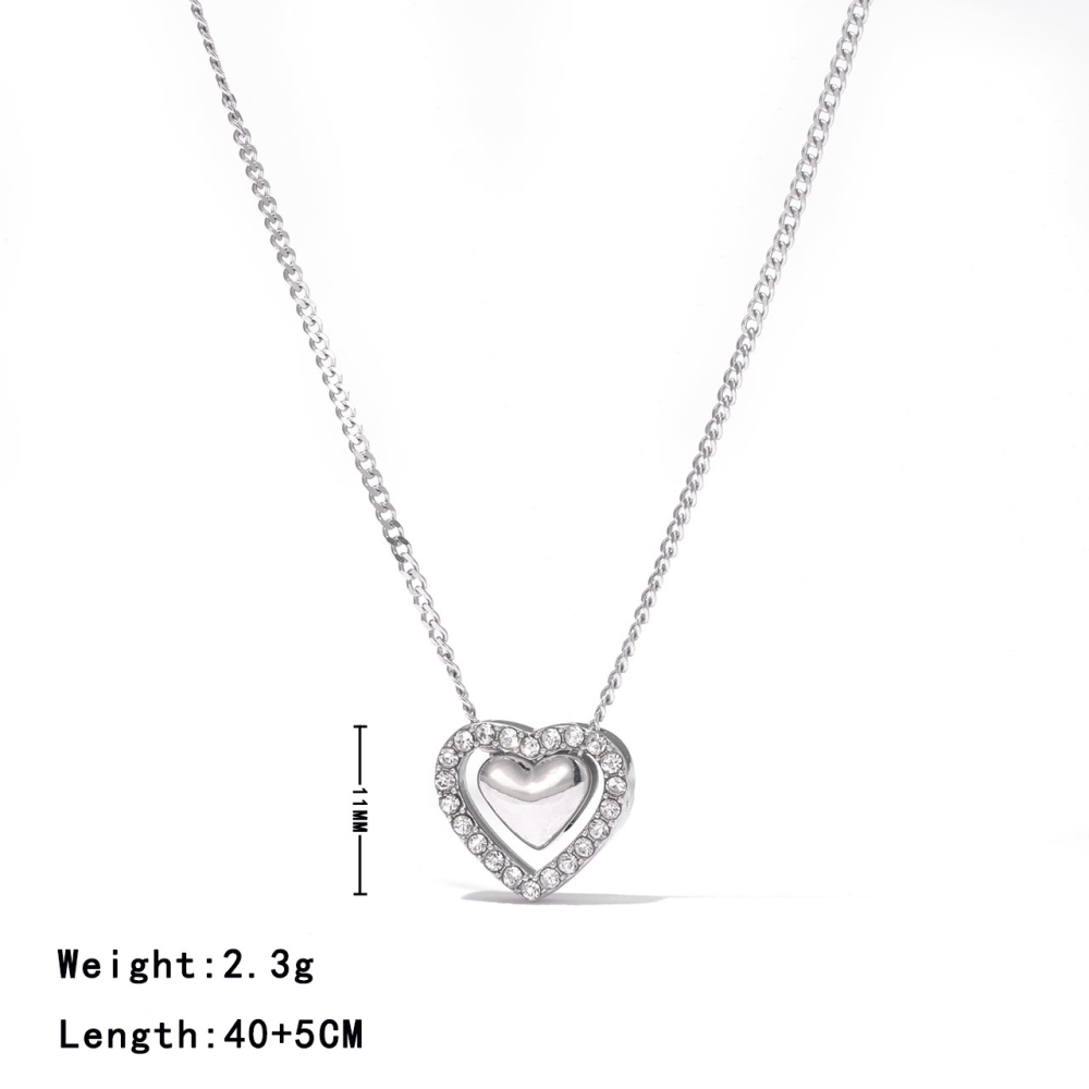 Pave Frame Metal Heart Necklace in PVD Stainless Steel 14K Gold