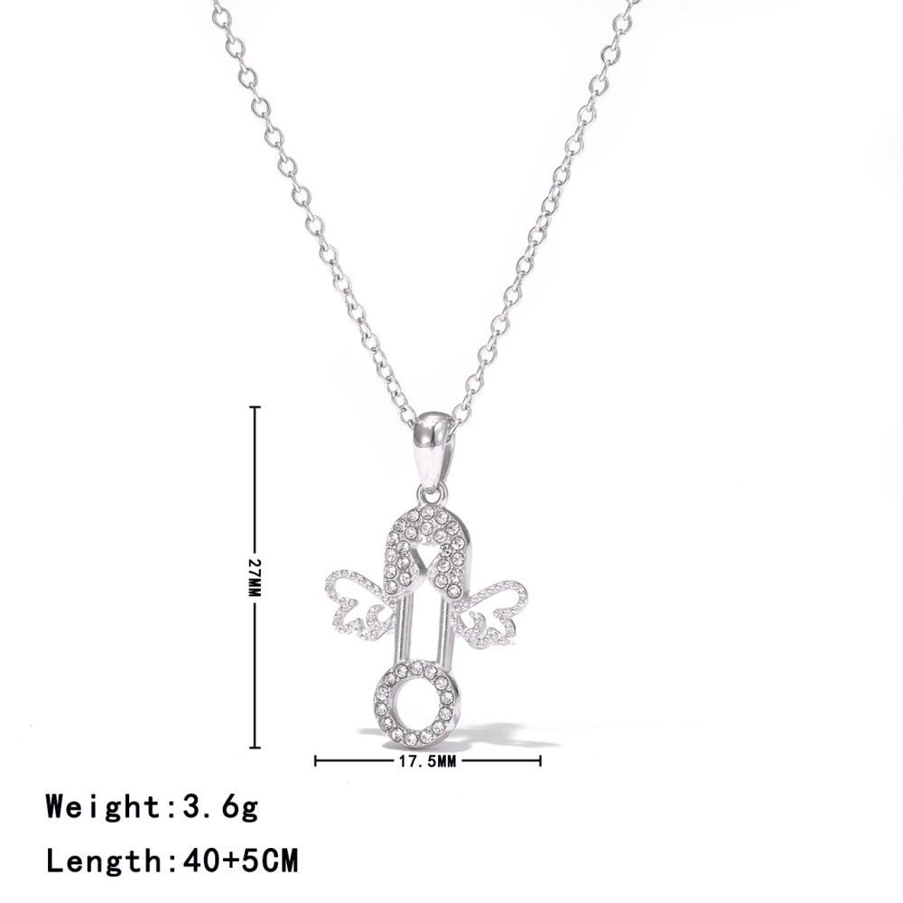 Pave CZ Angel Wings Pendant Necklace in PVD Stainless Steel 14K Gold