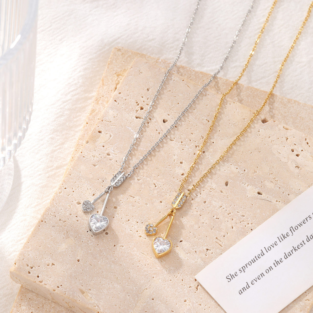 Double Heart Drop Necklace in PVD Stainless Steel 14K Gold