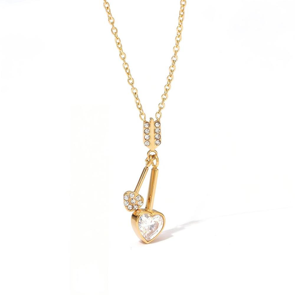Double Heart Drop Necklace in PVD Stainless Steel 14K Gold