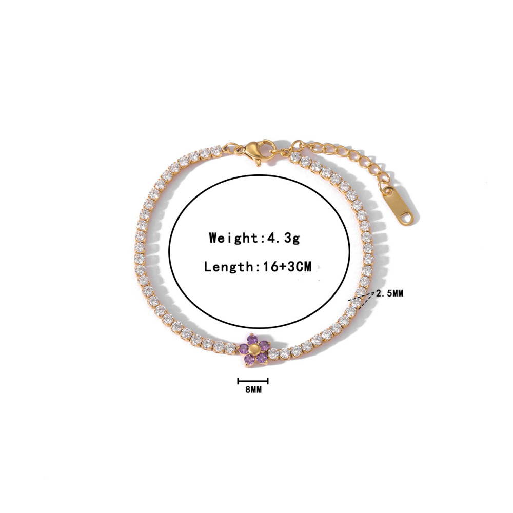 Tennis Chain Necklace and Bracelet Set with Flower in PVD Stainless Steel 14K Gold
